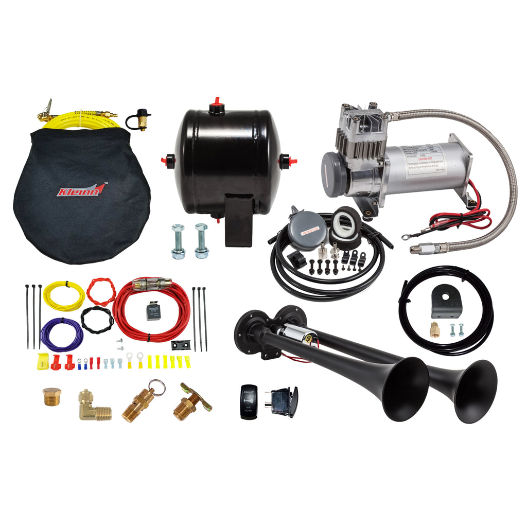 Kleinn-Dual-Black-Horn-Kit-W-150-Psi-Waterproof-0.5-Gal-Air-Tank