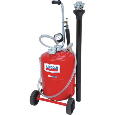Lincoln Industrial 3652 Six Gallon Fluid Evacuator, Air Pressure 90 - 150 PSI, Two 5 Inch Fixed Axle Wheels, Steel Reservoir