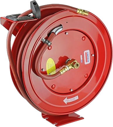 Lincoln Industrial 83753 50 Ft.x3/8 In. Air Reel, Steel, Max. Pressure 300 PSI, Red, 1/4 In. NPTF (m) Connecting Hose Inlet and Delivery Hose Outlet