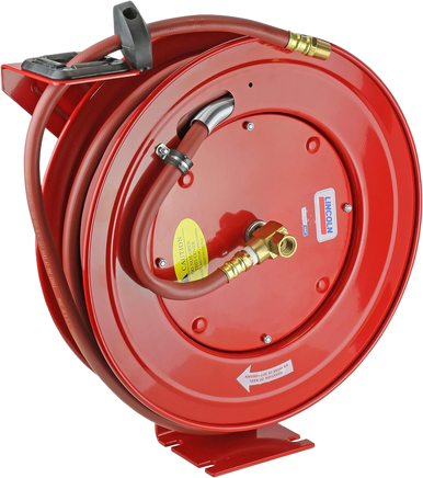 Lincoln Industrial 83754 50 Ft.x1/2 In. Air Reel, Steel, Max. Pressure 300 PSI, Red, 1/2 In. NPTF (m) Connecting Hose Inlet and Delivery Hose Outlet