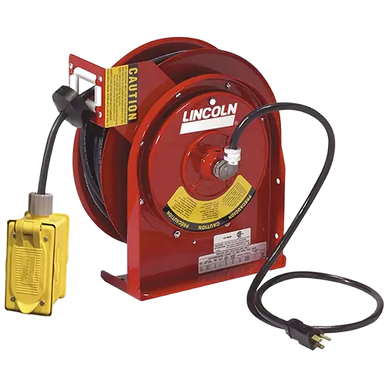 Lincoln Industrial 91032 HD 45 Ft. Power Cord Reel, 20 Amp Max Dual GFCI Outlet Receptacle