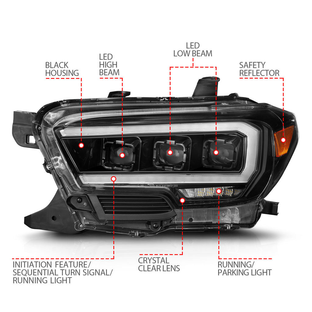 Led-Projector-Headlights-W-Initiation-Feature-And-Sequential-Signal-Black-Housing--Clear-Lens-;-16-23-Tacoma-With-Halogen-Drl