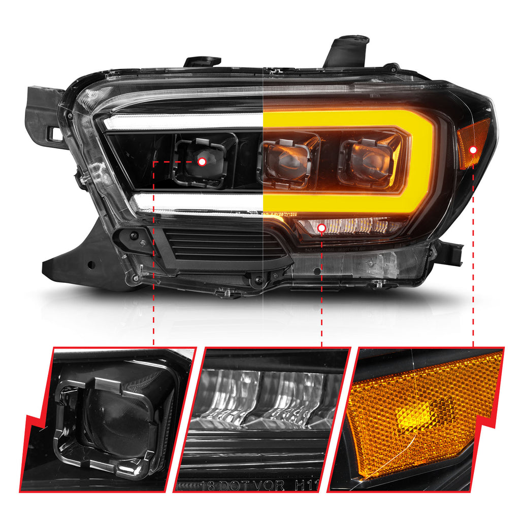 Led-Projector-Headlights-W-Initiation-Feature-And-Sequential-Signal-Black-Housing--Clear-Lens-;-16-23-Tacoma-With-Halogen-Drl