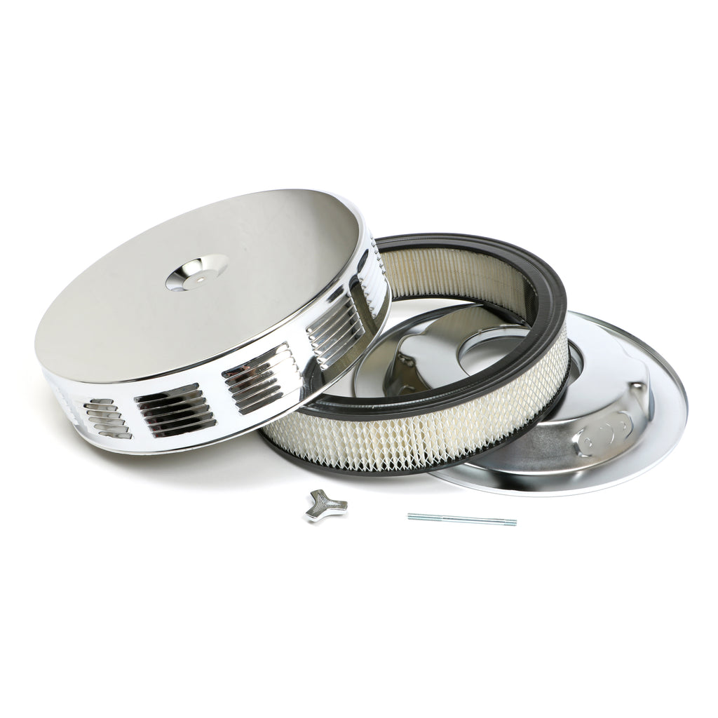 Louvered-Corvettestyle-Air-Cleaner-Set;-14-In.-X-3-In.-518-In.-Neckchrome195964-Pontiac-Engine
