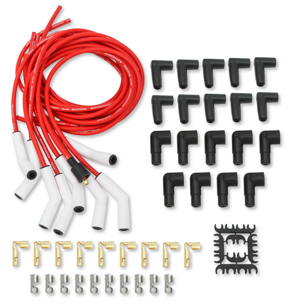 MALLORY 947C Pro Sidwinder Plug Wire Set w/Ceramic Boots Red