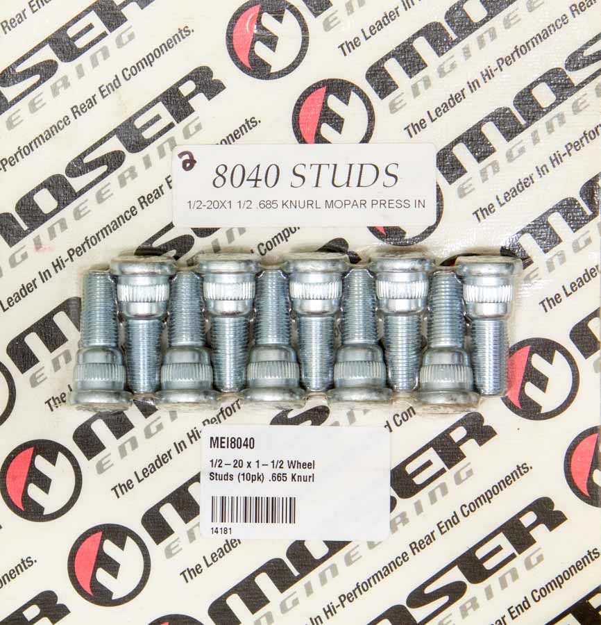 MOSER ENGINEERING 8040 1/2-20 x 1-1/2 Wheel Studs (10pk) .665 Knurl