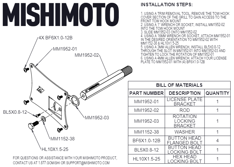Mishimoto MMLP-Z-23 License Plate Relocation Kit, Fits Nissan Z 2023+ for Select Nissan Z