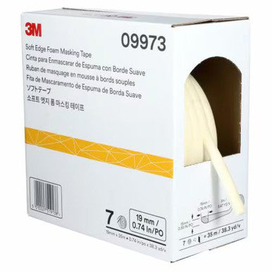 3M 09973 Soft Edge Foam Masking Tape, 3/4 in x 115 ft (19 mm x 35 m)