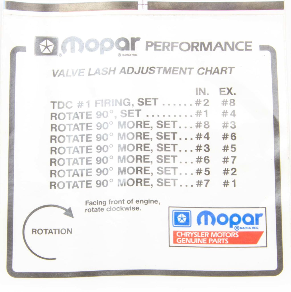 MOPAR PERFORMANCE P4452989 Valve Lash Adj. Decal