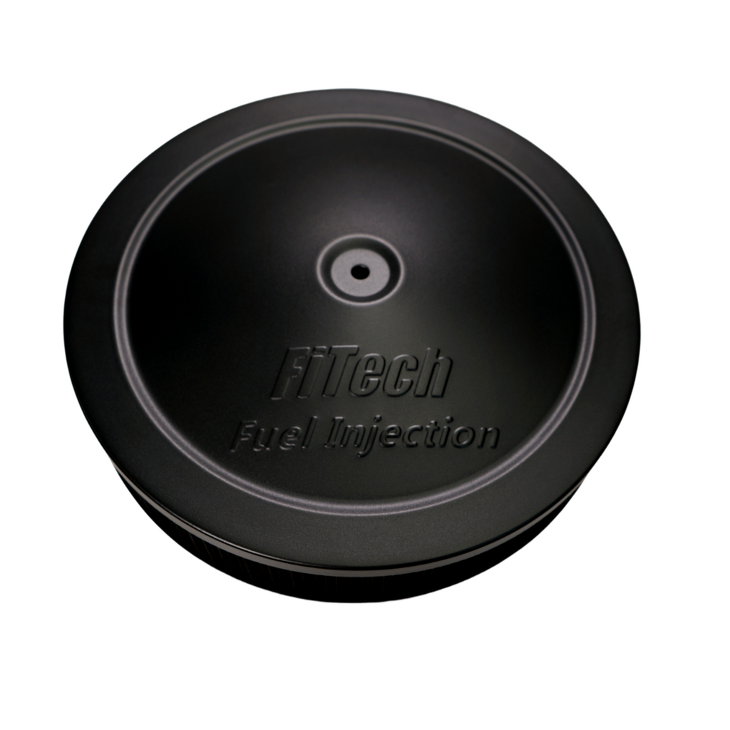 FiTech Fuel Injection 42302 Black Top 3 Inch Tall Air Filter Assembly With 1.5 Inch Drop Base & Hardware