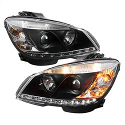 Mercedes-Benz-C-Class-08-11-Projector-Headlights-Halogen---Drl-Blk-Pro-Yd-Mbw20408-Drl-Bk