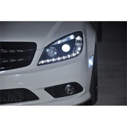 Mercedes-Benz-C-Class-08-11-Projector-Headlights-Halogen---Drl-Blk-Pro-Yd-Mbw20408-Drl-Bk