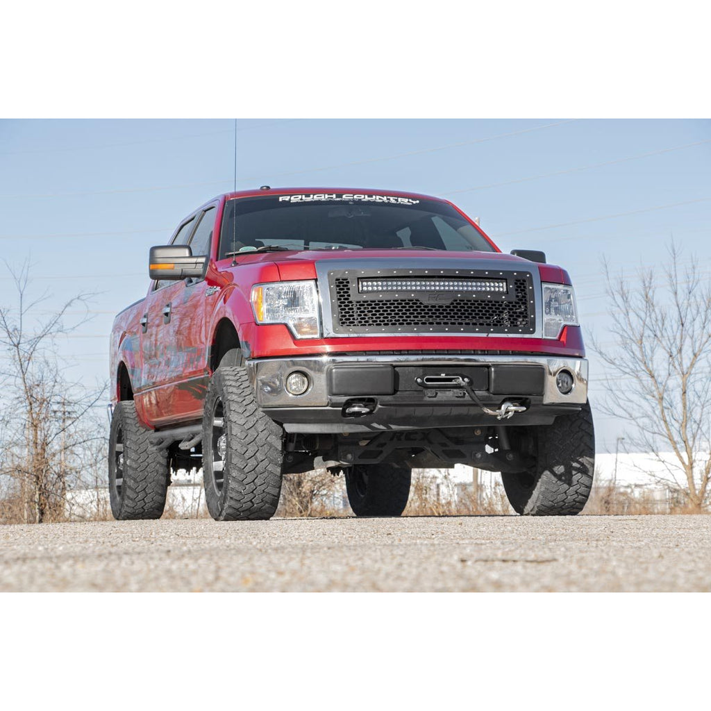 Mesh-Grille-30-Inch-Dual-Row-Led-Chrome-White-Drl-09-14-Ford-F-150-Rough-Country