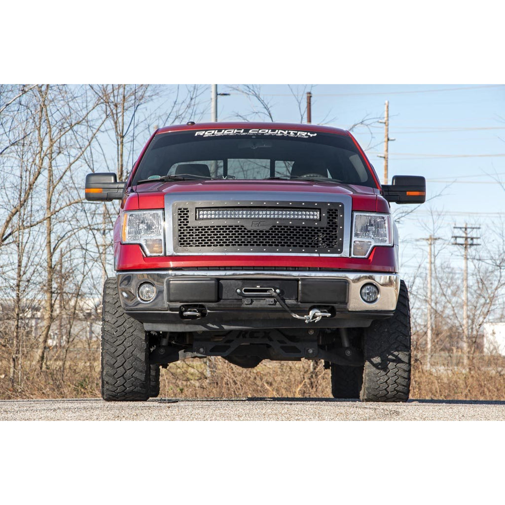 Mesh-Grille-30-Inch-Dual-Row-Led-Chrome-White-Drl-09-14-Ford-F-150-Rough-Country