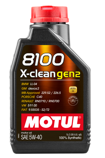 Motul 109761 8100 X-Clean Gen2 5W40 Synthetic Engine Oil - 1L