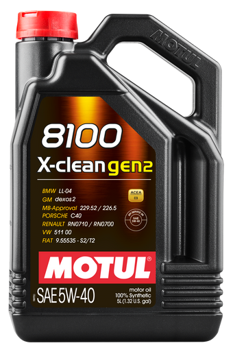 Motul 109762 8100 X-Clean Gen2 5W40 Synthetic Engine Oil - 5L