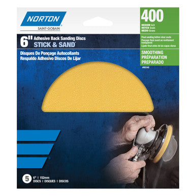 Norton 00345 6" Stick & Sand Paper Disc, 400 Grit, A296