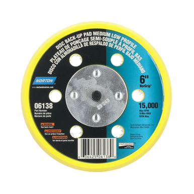 Norton 06138 6" x 5/16" - 24" 6 Hole Low Profile H&L Back-up Pad for DA/RO Sanders