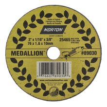 Load image into Gallery viewer, Norton 89030 3 x 1/16 x 3/8&quot; Medallion Cut-Off Wheel SGZ 46 T T01/41