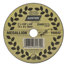 Load image into Gallery viewer, Norton 89032 3 x 1/32 x 3/8&quot; Medallion Cut-Off Wheel SGZ 50 T T01/41