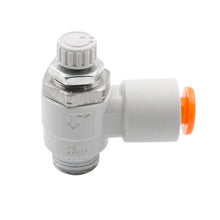 Load image into Gallery viewer, Dedenbear NVRAMO-3/16 NEEDLE VALVE, RIGHT ANGLE, 3/16" OD QUICK DISCONNECT TO 1/8"NPT (METER OUT)