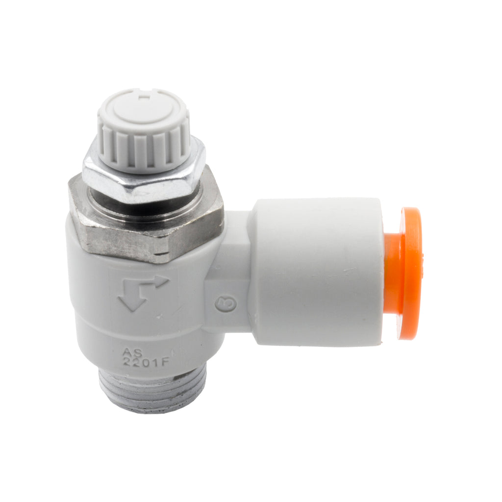 Dedenbear NVRAMO NEEDLE VALVE, RIGHT ANGLE, 1/4" OD QUICK DISCONNECT TO 1/8"NPT (METER OUT)