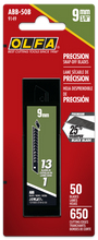 Load image into Gallery viewer, OLFA ABB-50B ABB-10B 9mm Ultra-Sharp Black Precision Snap Blades, Pack of 50