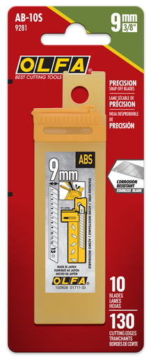 OLFA AB-10S 9mm Stainless-Steel Precision Snap Blade, Pack of 10