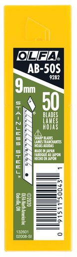 OLFA AB-50S AB-10S 9mm Stainless-Steel Precision Snap Blade, Pack of 50