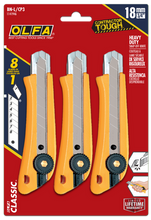 Load image into Gallery viewer, OLFA BN-L/CP3 Promo Pack - 18mm Basic Ratchet-Lock Heavy-Duty Utility Knife with LB Silver Snap Blade, Pack of 3
