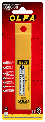 OLFA BS08-6B Heavy-Duty Single-Edge Scraper Blade (18mm x 100mm x 0.8mm), Pack of 6