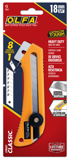 OLFA CL 18mm Adjustable Depth Control Ratchet-Lock Heavy-Duty Utility Knife with Flat Cutting Base
