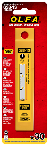 OLFA GSB-1S Stainless-Steel Glass Scraper Snap Blade (18mm x 120mm x 0.25mm), Pack of 30