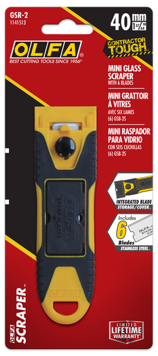 OLFA GSR-2 40mm Mini Glass Scraper with Cover and (6) GSB-2S Stainless-Steel Blades in Storage Case