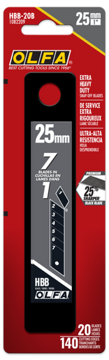 OLFA HBB-20B 25mm Ultra-Sharp Black Extra Heavy-Duty Snap Blade, Pack of 20