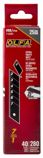 OLFA HBB/CP40 25mm Ultra-Sharp Black Extra Heavy-Duty Snap Blade, Pack of 40