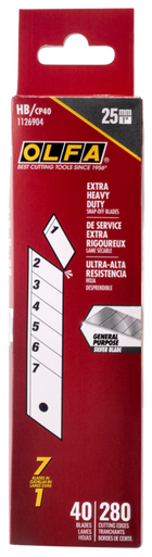 OLFA HB/CP40 25mm Silver Extra Heavy-Duty Snap Blade, Pack of 40
