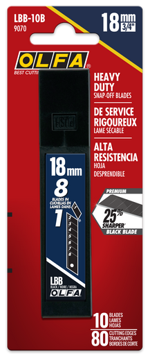 OLFA LBB-10B 18mm Ultra-Sharp Black Heavy-Duty Snap Blade, Pack of 10