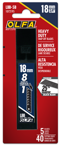 OLFA LBB-5B 18mm Ultra -Sharp Black Heavy-Duty Snap Blade, Pack of 5