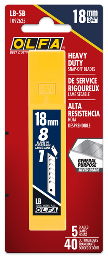 OLFA LB-5B 18mm Silver Heavy-Duty Snap Blade, Pack of 5