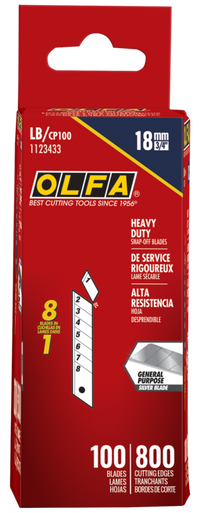 OLFA LB/CP100 18mm Silver Heavy-Duty Snap Blade, Pack of 100