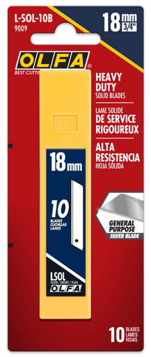 OLFA L-SOL-10B 18mm Silver Heavy-Duty Solid Blade, Pack of 10