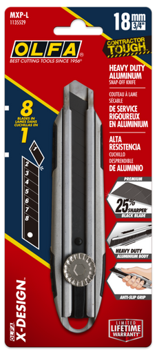 OLFA MXP-L 18mm X-Design Die-Cast Aluminum Ratchet-Lock Heavy-Duty Utility Knife with LBB Ultra-Sharp Black Snap Blade