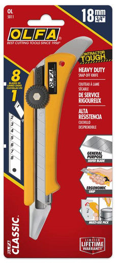 OLFA OL 18mm Extended Depth Heavy-Duty Ratchet-Lock Utility Knife with Carpet Tuck Tool and LB Silver Snap Blade