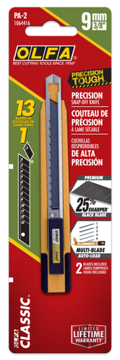 OLFA PA-2 9mm Pro-Load™ Multi-Blade Auto-Lock Precision Utility Knife with (2) ABB Ultra-Sharp Black Snap Blades