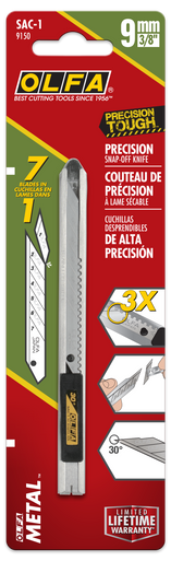 OLFA SAC-1 9mm Stainless-Steel Auto-Lock Graphic/Art Knife with Micro Adjustment and 30° Precision Snap Blade