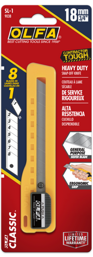 OLFA SL-1 18mm Basic Slide-Lock Heavy-Duty Utility Knife with LB Silver Snap Blade