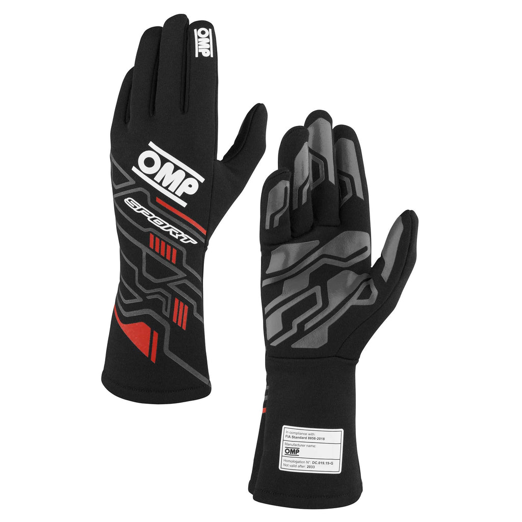 OMP RACING, INC. IB0-0777-A01-073-S SPORT GLOVES FIA 8856-20 18 BLACK / RED SZ. S
