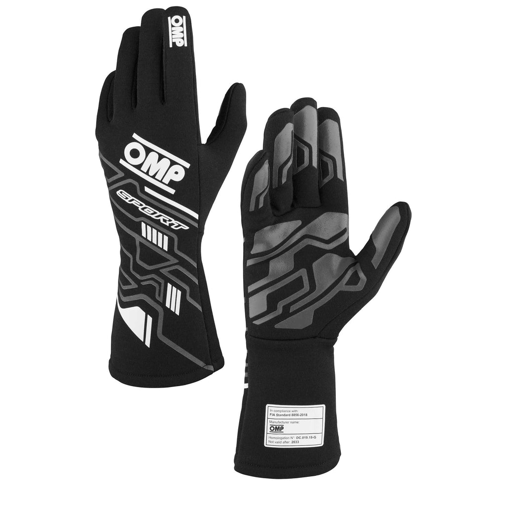 OMP RACING, INC. IB0-0777-A01-076-XS SPORT GLOVES FIA 8856-20 18 BLACK / WHITE SZ. XS