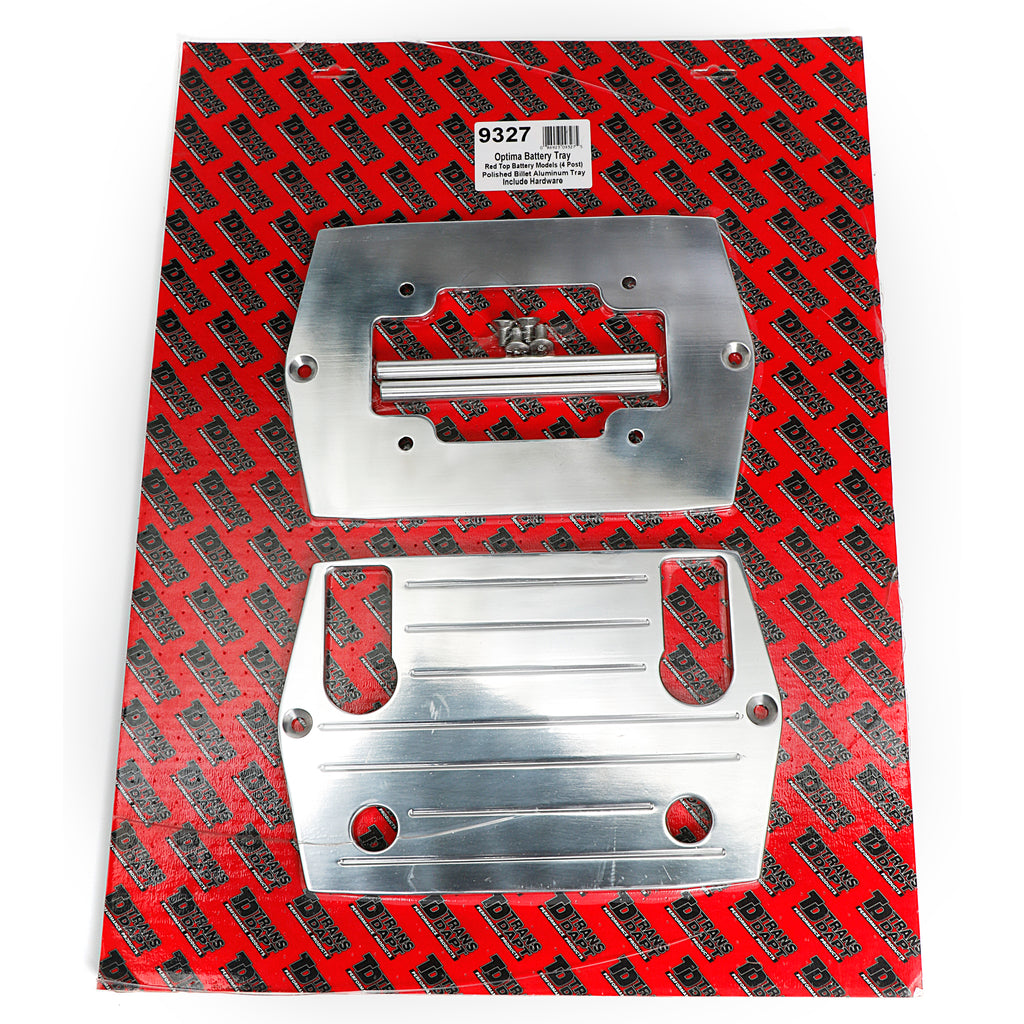 Optima-Red-Top-(4-Post)-Battery-Tray;-Pinstriped-(Ball-Milled)-Billet-Aluminum